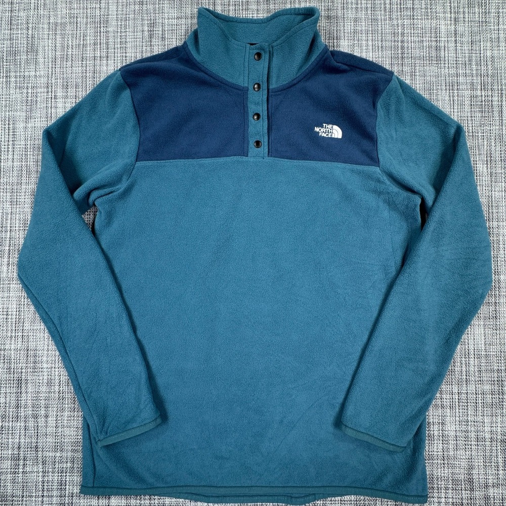 The North Face Womens Medium Fleece Pullover Snap Neck Blue Colorblock Hiking